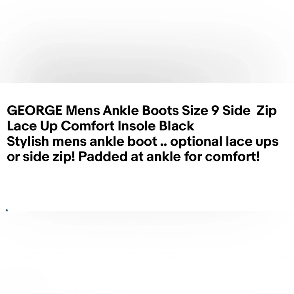 GEORGE Mens Ankle Boots Size 9 Side  Zip Lace Up Comfort Insole Black